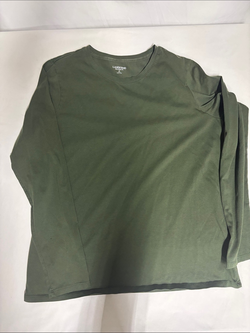 Lands’ End Women’s M 10-12 Relaxed Fit Supima Cotton Long Sleeve Tee Olive Green